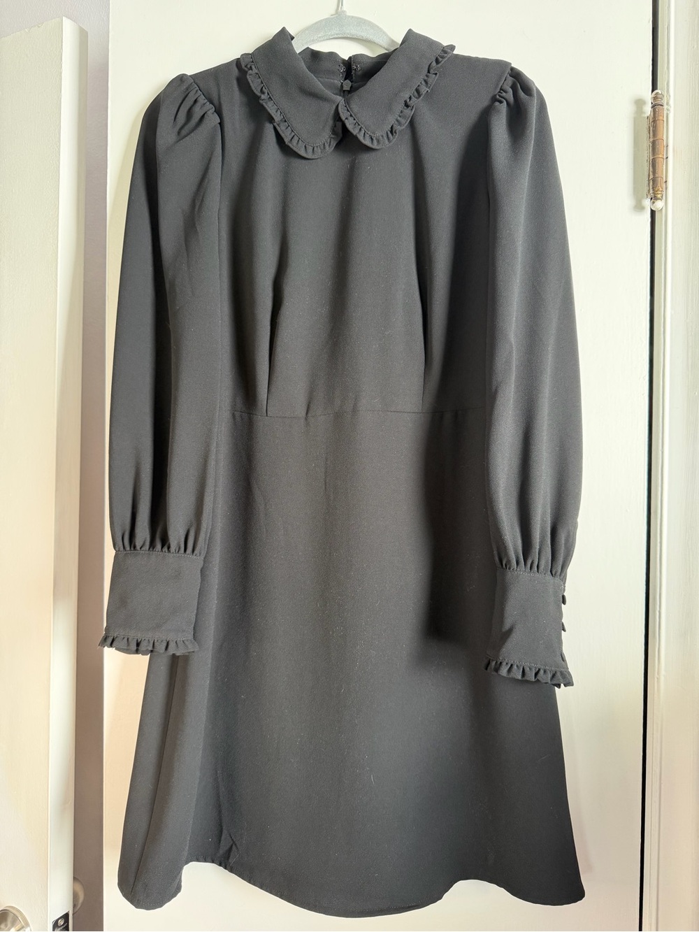 J. Crew Black Ruffle Collar Long-Sleeve w/Buttons Dress 4